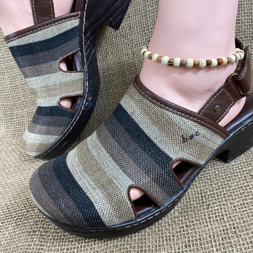 Born clog brown striped ankle strap boc heeled women sz 11M - Picture 1 of 10